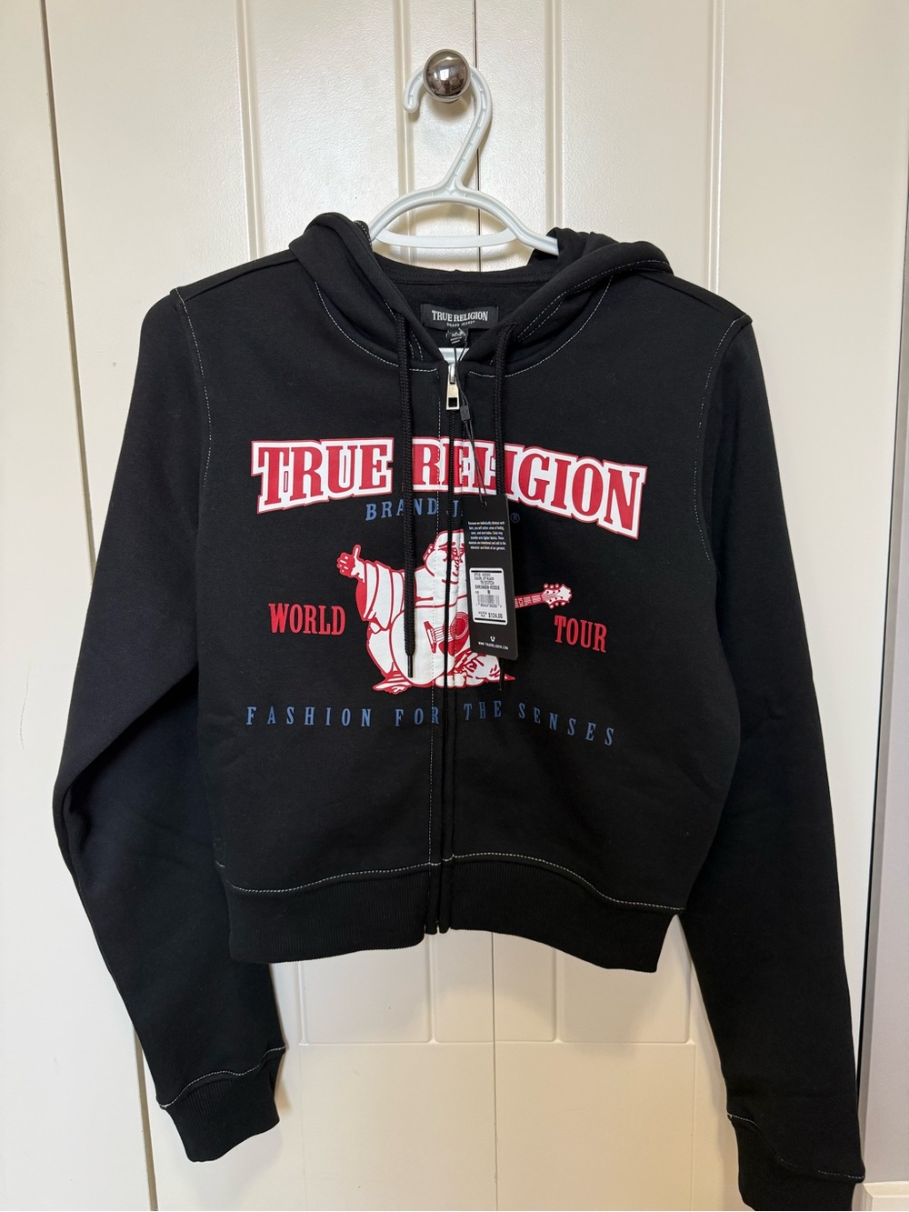 True Religion Anniversary Big T Black Crop Zip Hoodie